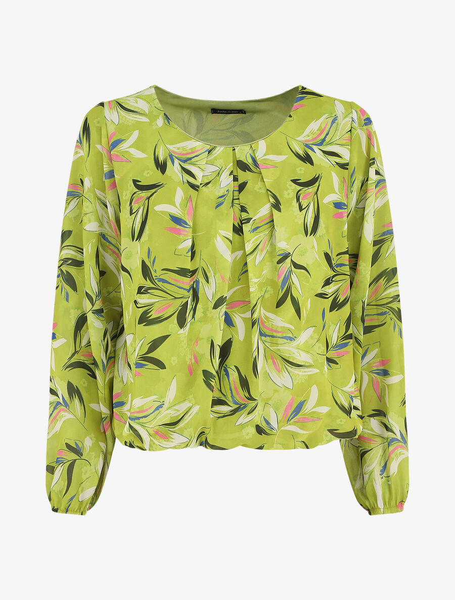 Blouse en voile coupe boule imprimé feuilles - Vert anis - 1