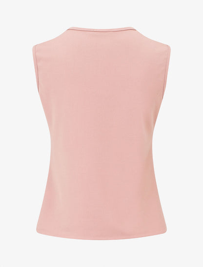 Top uni sans manches col en crochet - Rose poudré - 2