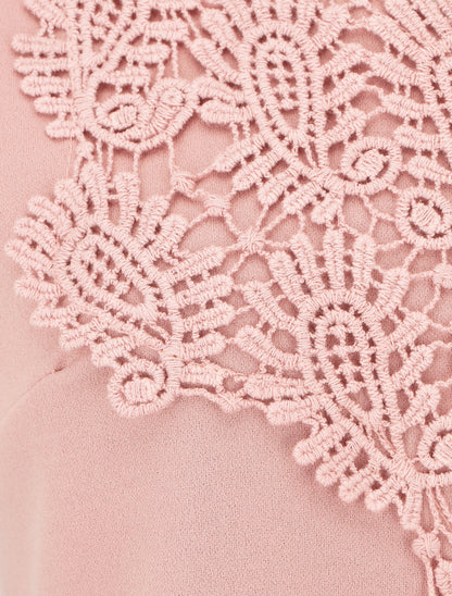 Top uni sans manches col en crochet - Rose poudré - 3
