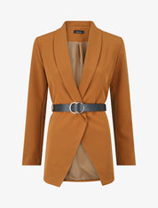 Blazer long ceinturé - Marron - 1