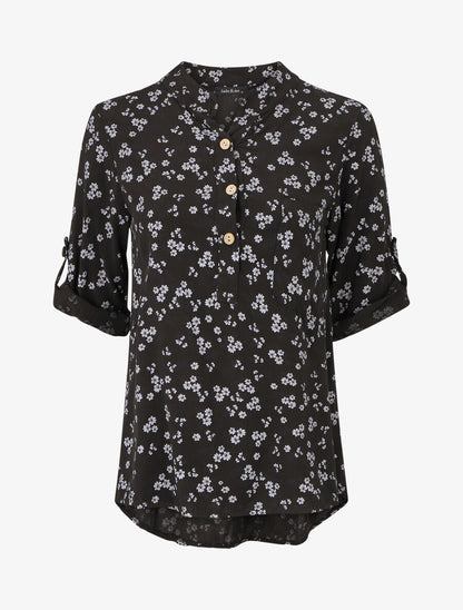 Blouse à imprimé fleuri - Noir - 5