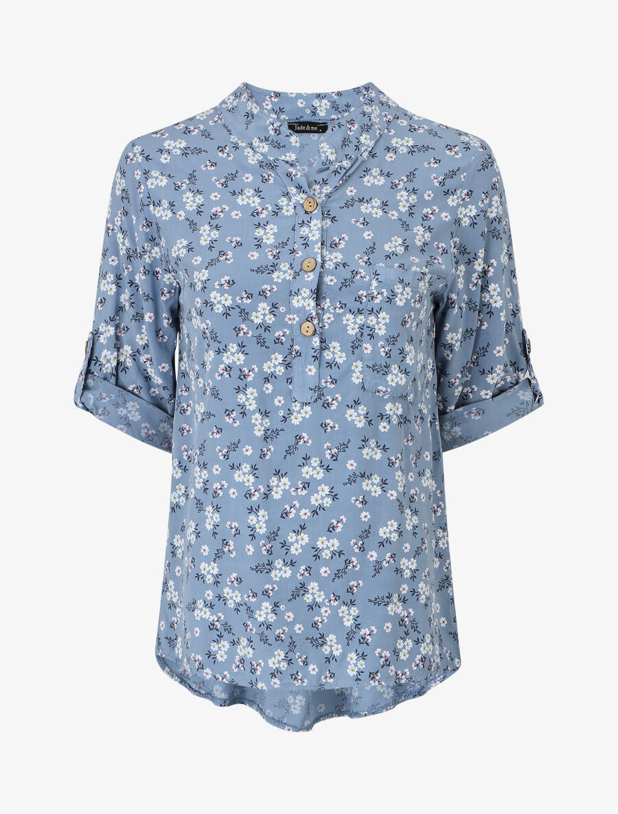 Blouse à imprimé fleuri - Bleu - 1