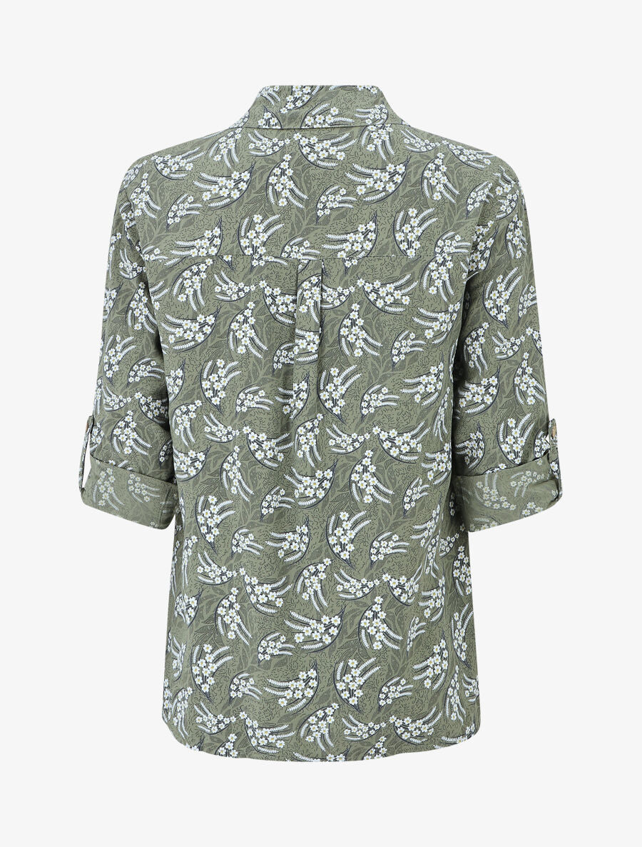 Chemise fleurie à manches longues - Kaki - 2