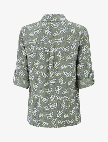 Chemise fleurie à manches longues - Kaki - 2