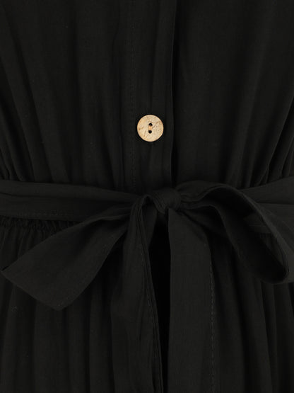 Robe longue unie style chemise - Noir - 3