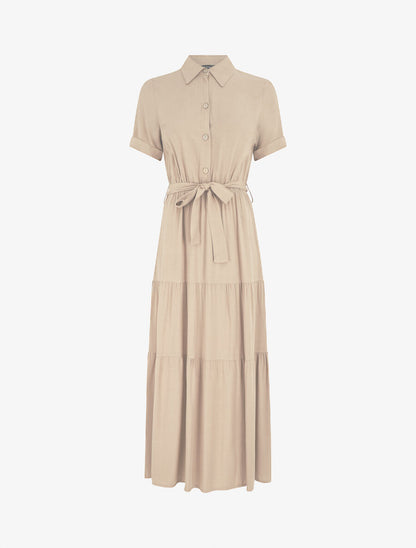 Robe longue unie style chemise - Beige - 1