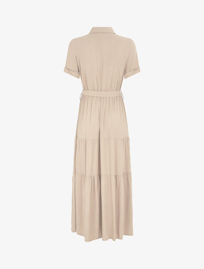 Robe longue unie style chemise - Beige - 2