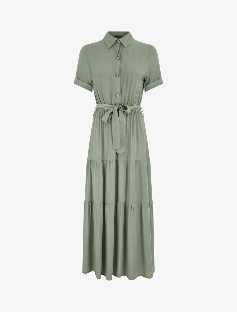 Robe longue unie style chemise - Vert - 1