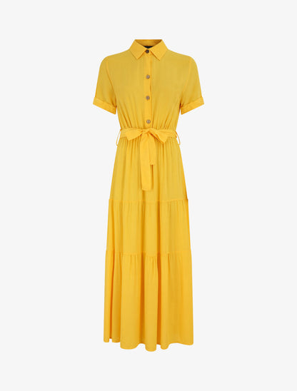 Robe longue unie style chemise - Jaune - 1