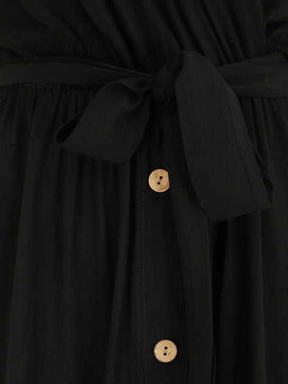Robe mi-longue boutonnée à manches courtes - Noir - 3