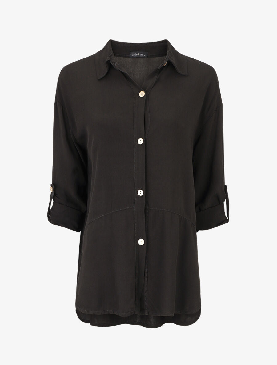 Chemise fluide oversize - Noir - 1