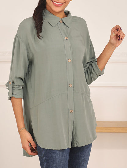 Chemise fluide oversize - Kaki - 4