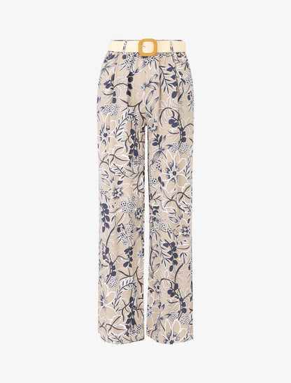 Pantalon fluide imprimé fleurs - Taupe - 1
