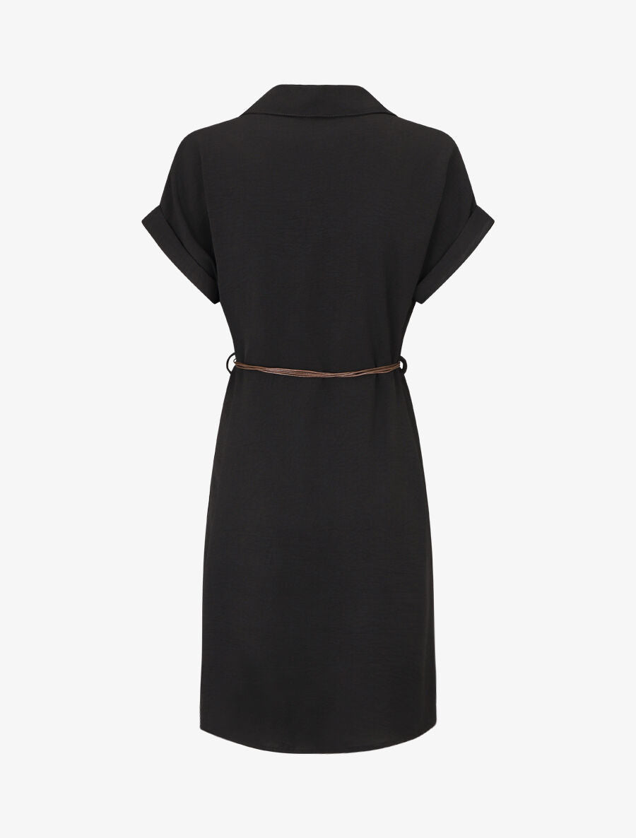Robe chemise unie à manches courtes - Noir - 2
