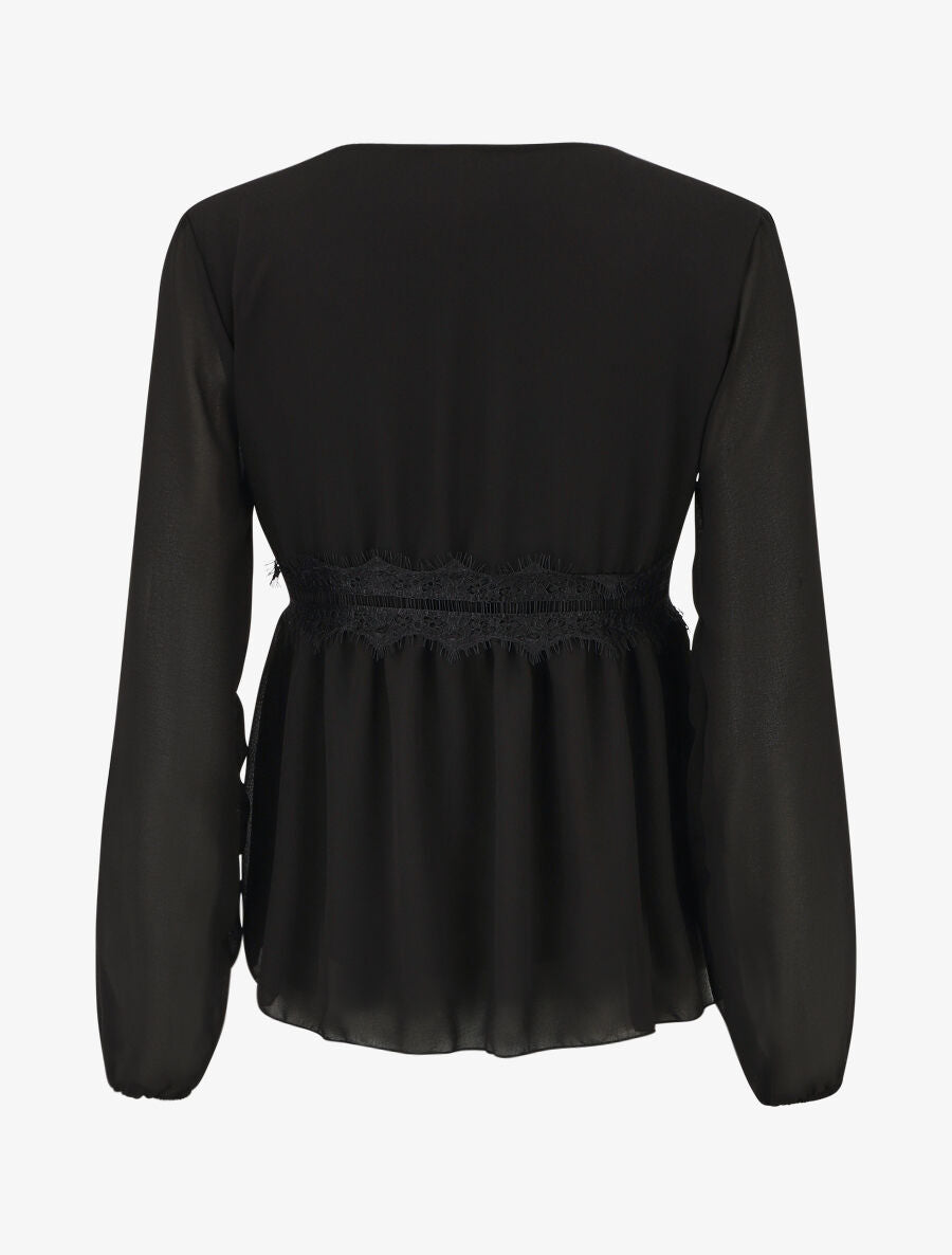 Blouse en voile et dentelle - Noir - 2
