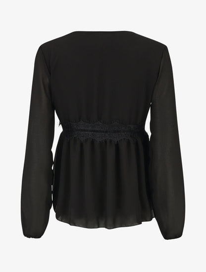 Blouse en voile et dentelle - Noir - 2