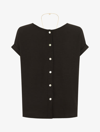 Top uni boutonné dos - Noir - 2