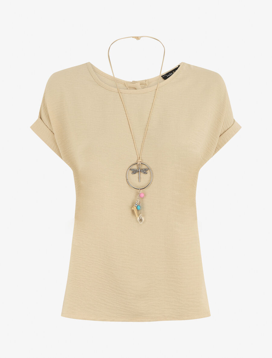 Top uni boutonné dos - Beige - 1