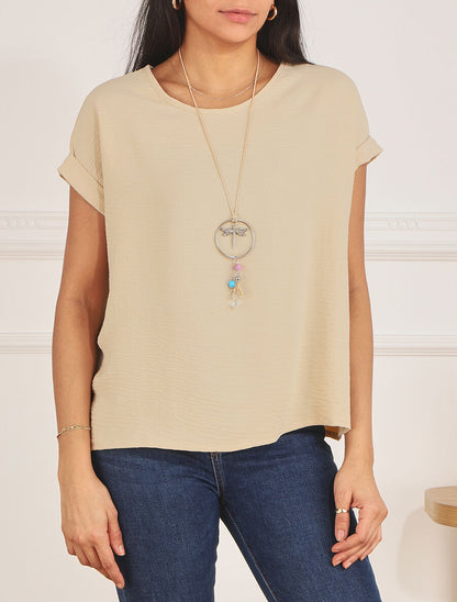 Top uni boutonné dos - Beige - 4
