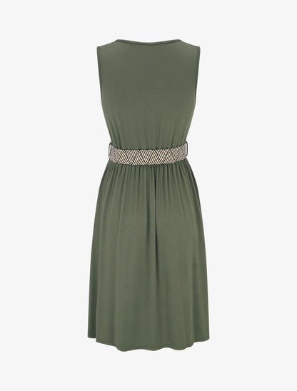 Robe unie à taille élastiquée - Kaki - 2