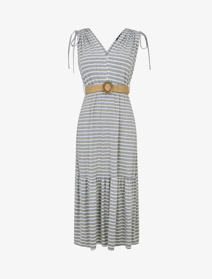Robe imprimé rayures à taille élastiquée - Gris - 4