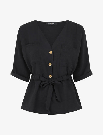 Top fluide boutonné - Noir - 1
