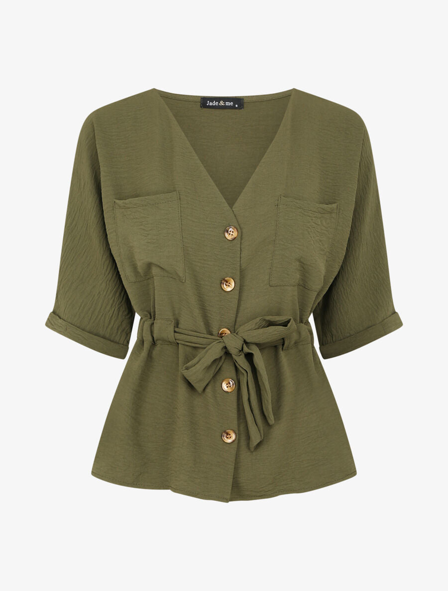 Top fluide boutonné - Kaki - 4