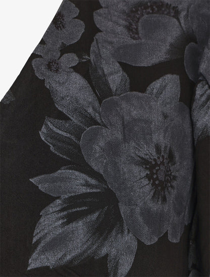 Robe mi-longue fleurie manches courtes volantées - Noir - 3
