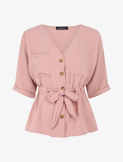 Top fluide boutonné - Rose poudré - 1