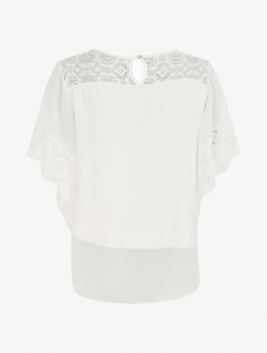 Top uni en voile et dentelle - Blanc - 2