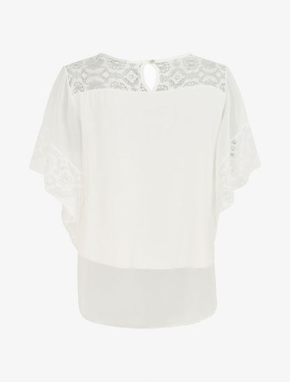Top uni en voile et dentelle - Blanc - 2
