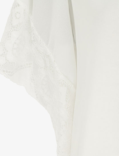 Top uni en voile et dentelle - Blanc - 3