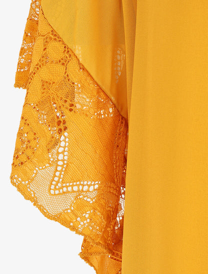 Top uni en voile et dentelle - Jaune moutarde - 3