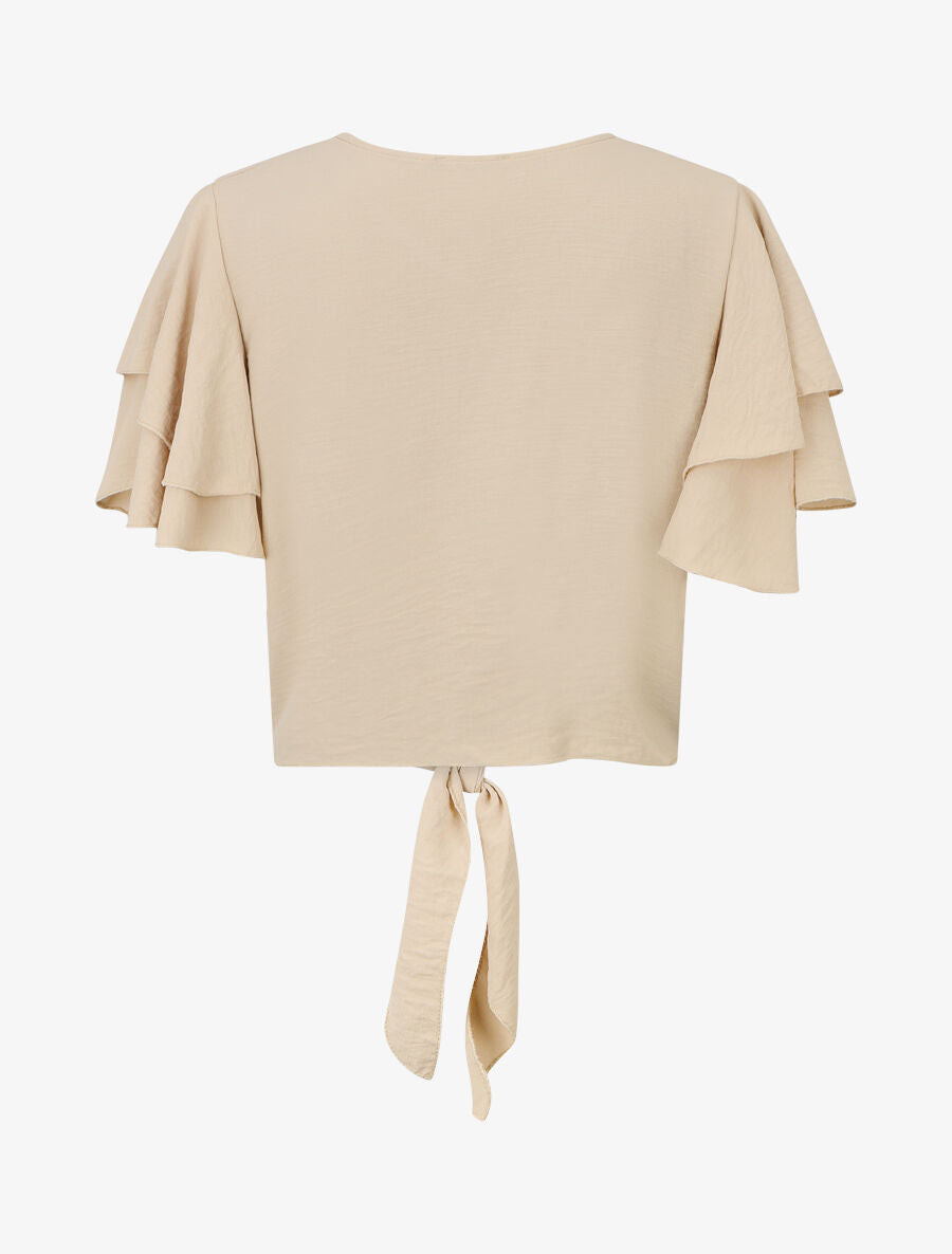 Top uni à manches volantées - Beige - 2