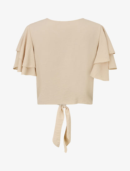 Top uni à manches volantées - Beige - 2