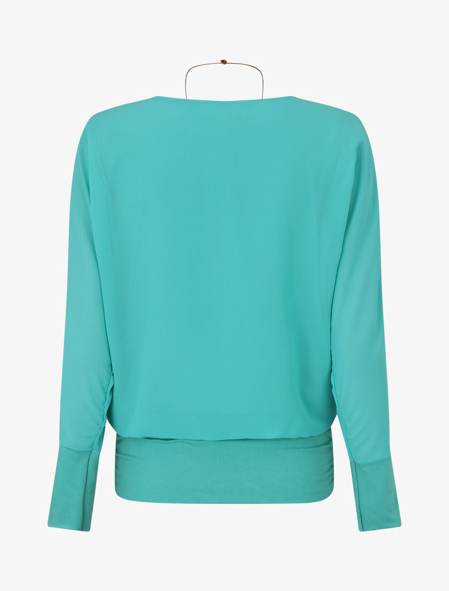 Blouse en voile à bords froncés - Turquoise - 2