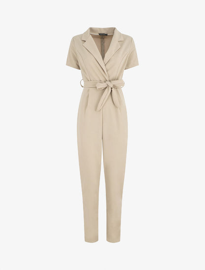 Combinaison unie à col cranté - Beige - 5