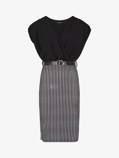 Robe fourreau manches courtes et rayures - Noir - 5