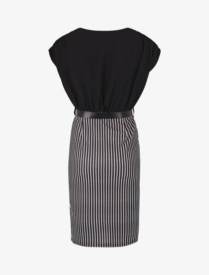 Robe fourreau manches courtes et rayures - Noir - 2