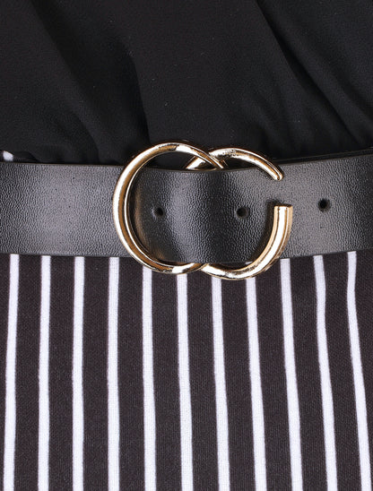 Robe fourreau manches courtes et rayures - Noir - 3