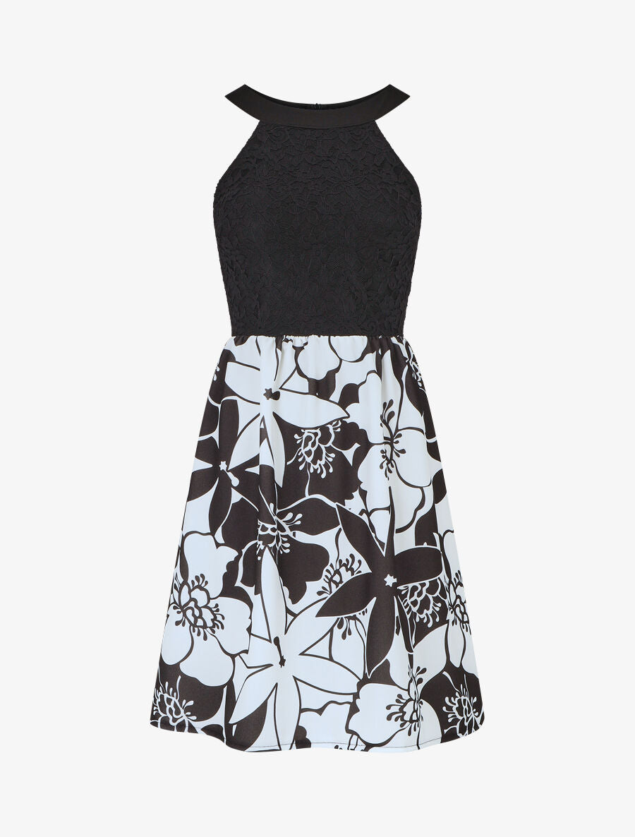 Robe évasée sans manches imprimé floral - Noir - 4