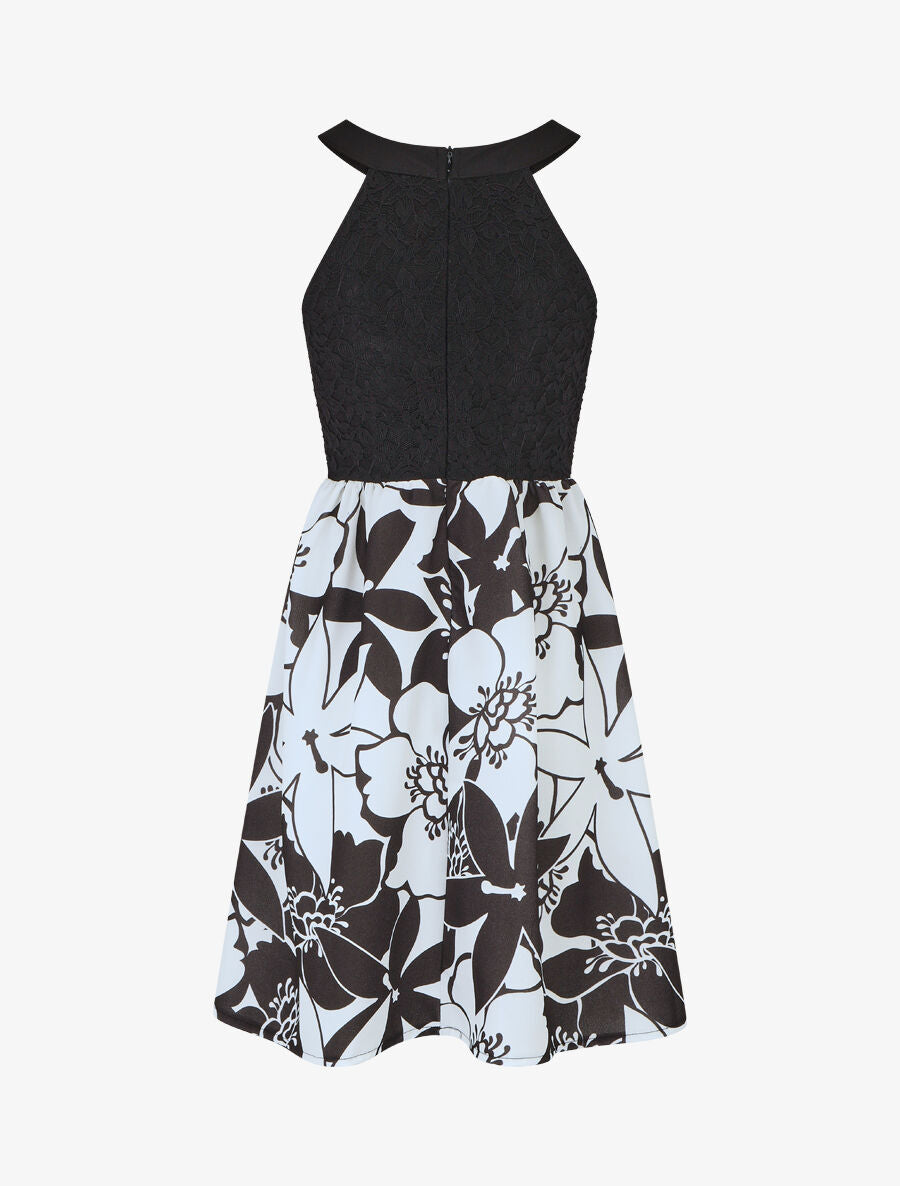 Robe évasée sans manches imprimé floral - Noir - 2