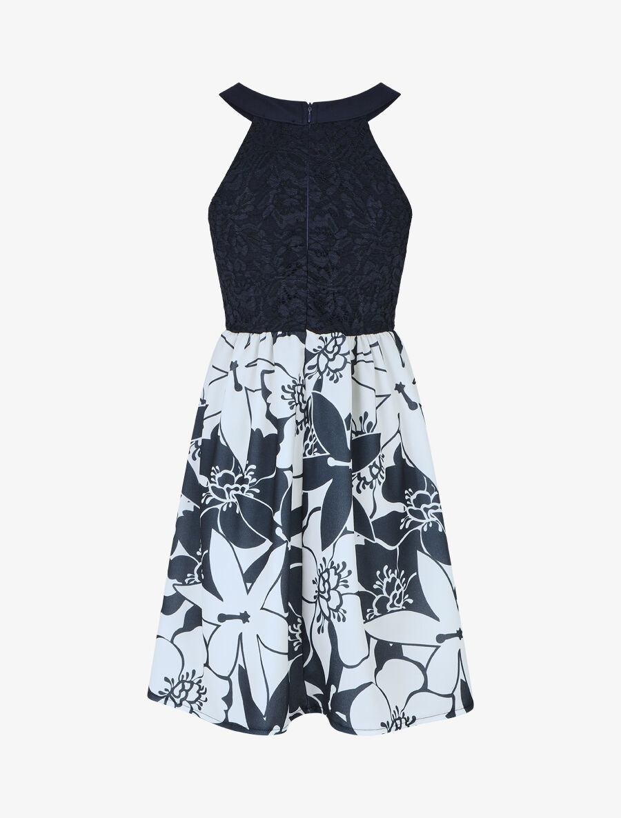 Robe évasée sans manches imprimé floral - Marine - 2