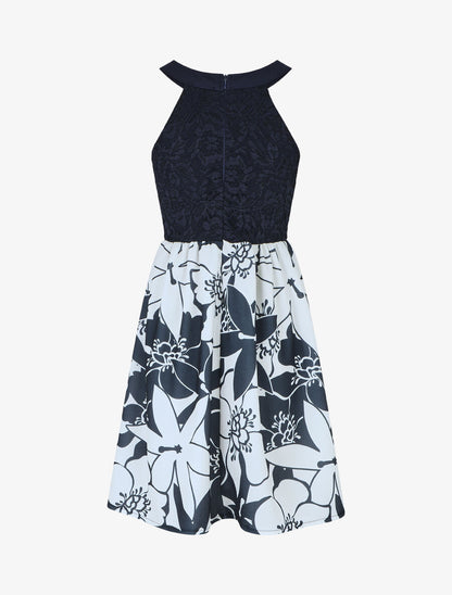 Robe évasée sans manches imprimé floral - Marine - 2