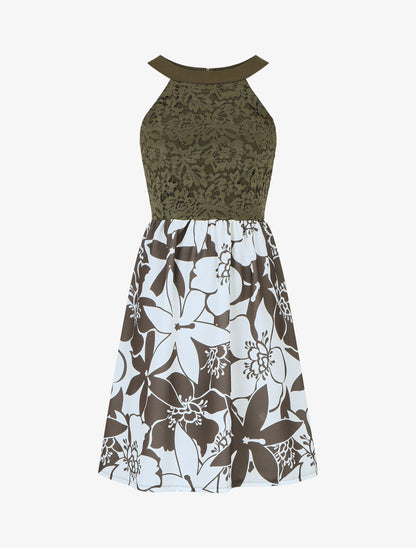 Robe évasée sans manches imprimé floral - Kaki - 5
