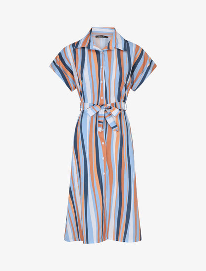 Robe chemise rayée longue manches courtes - Bleu ciel - 1