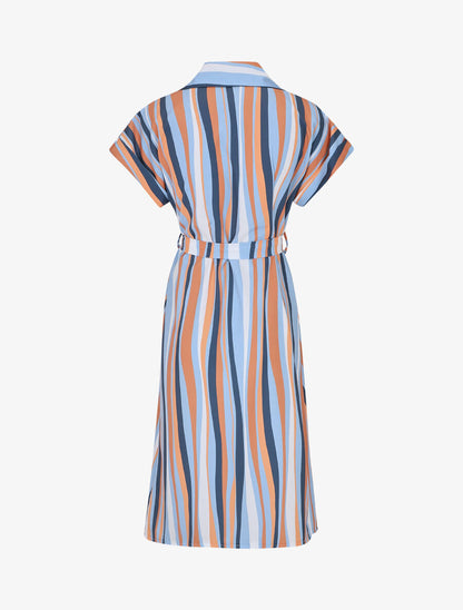 Robe chemise rayée longue manches courtes - Bleu ciel - 2
