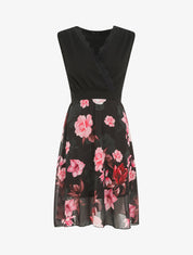 Robe mi-longue fleurie sans manches col cache-coeur - Noir - 5