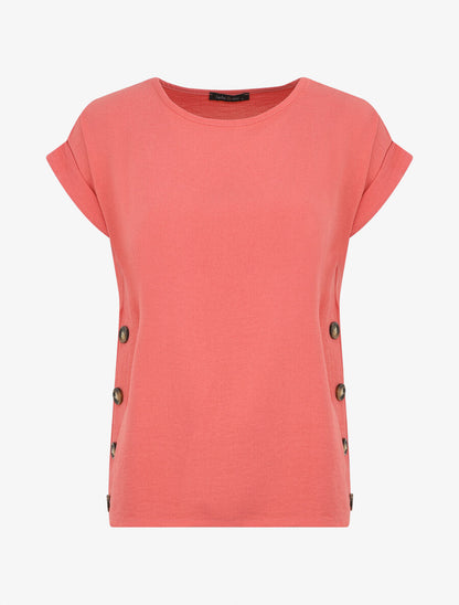 Top fluide uni boutonné à manches courtes - Rose - 1
