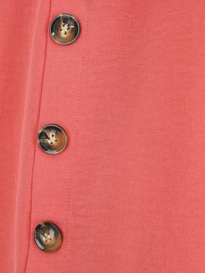 Top fluide uni boutonné à manches courtes - Rose - 3
